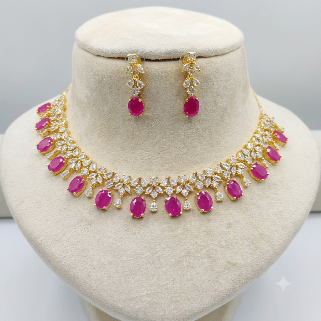 Miraya Starcut Ruby Panna Necklace