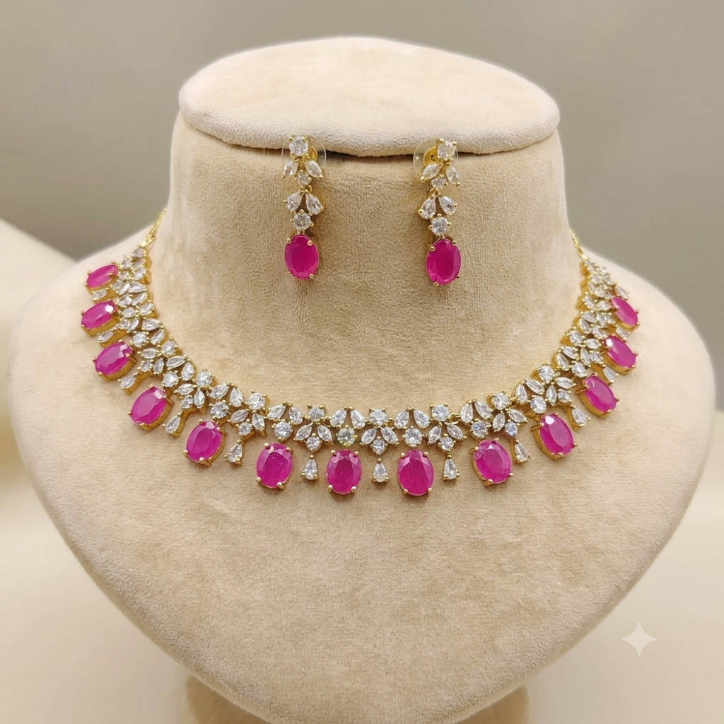 Miraya Starcut Ruby Panna Necklace